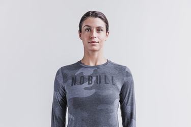 Nobull Women's Long Sleeves Grey Camo | Australia (UG3691)